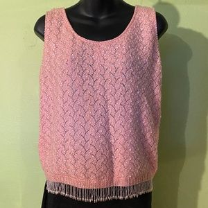 Pink Vintage 1960's Dragon House of Hong Kong  beaded tank glamorous sweater